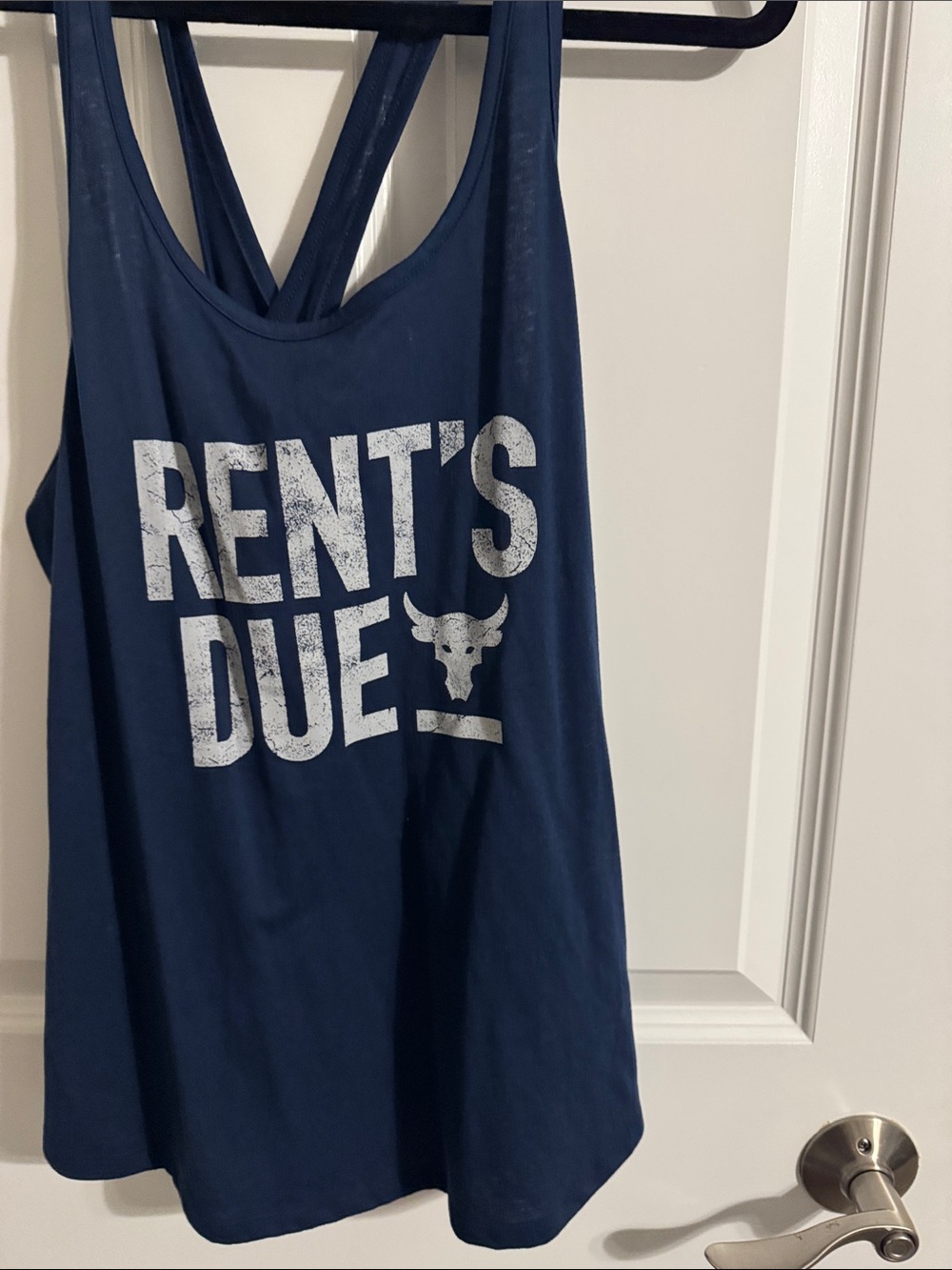 Under Armour Navy Racerback Tank Top with White 'Rent's Due' Graphic